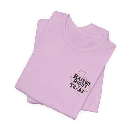 Raised Right in Texas T-Shirt | Texas Outline, Typographic Western Design