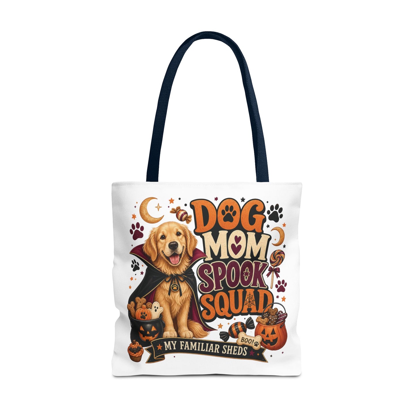 Dog Mom Spook Squad Tote Bag | Halloween Golden Retriever Pumpkin Design