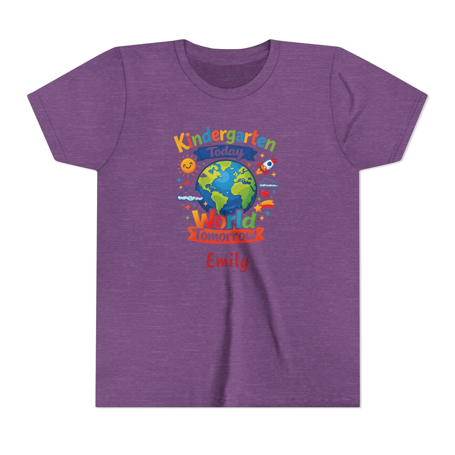 Kindergarten Today World Tomorrow Youth Tee | Personalized Kids Back to School Shirt