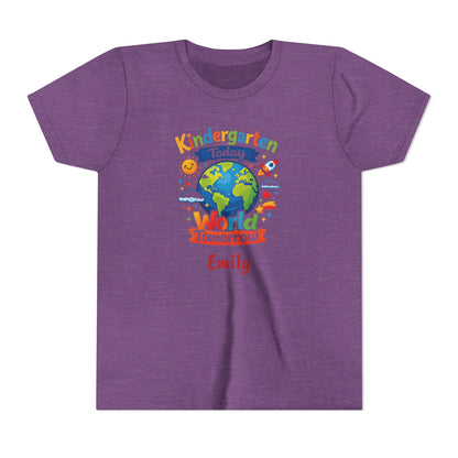 Kindergarten Today World Tomorrow Youth Tee | Personalized Kids Back to School Shirt