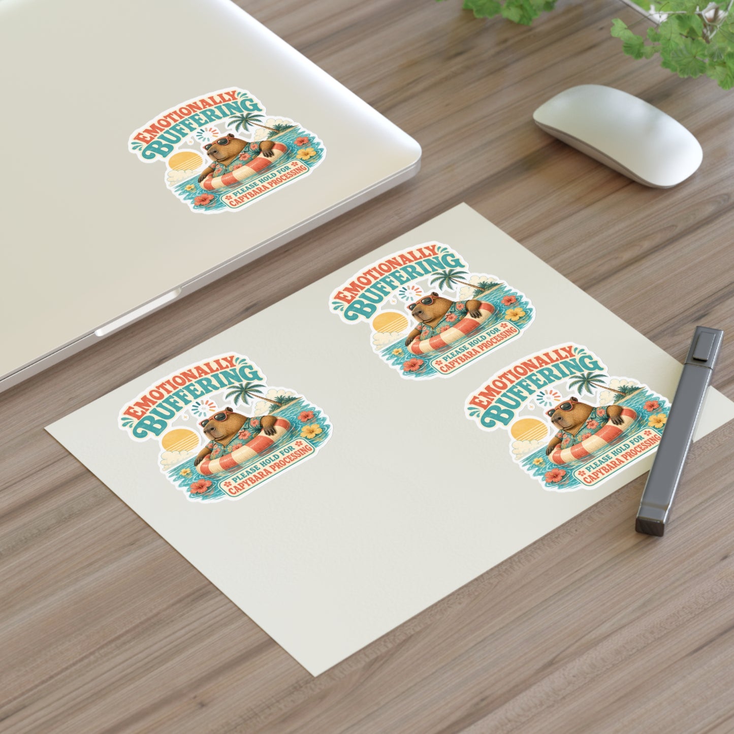 Emotionally Buffering Capybara Illustration Sticker Sheet | 4pcs