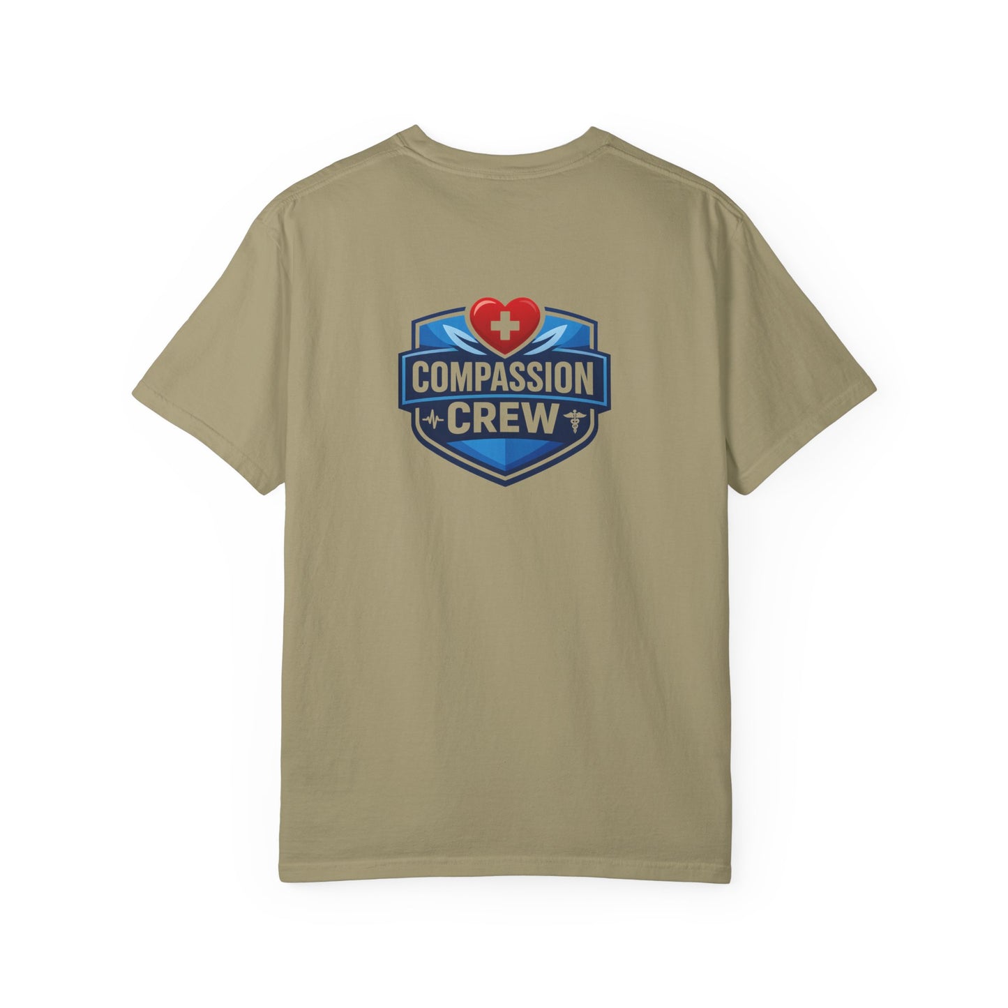 Compassion Crew heart logo Healthcare Worker T-Shirt | Personalized Name Tee