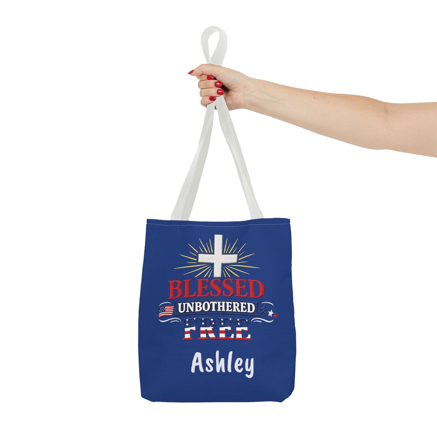 Blessed Unbothered Free Cross tote bag | patriotic faith design