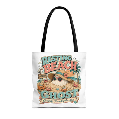 Resting Beach Ghost Tote Bag | Halloween Beach Ghost Illustration