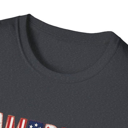 American Flag Patchwork Style Letters T-Shirt | Patriotic Fourth of July Tee