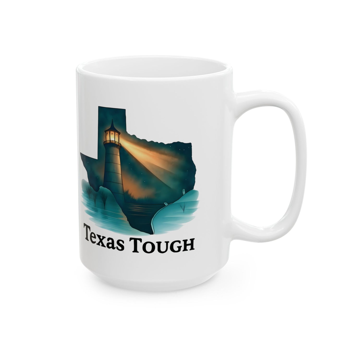Ceramic Mug, Texas Tough Lighthouse Pride Coffee Cup, Floodwaters Resilience Gift, 11oz 15oz Tea Mugs, Lone Star State Kitchen Decor,