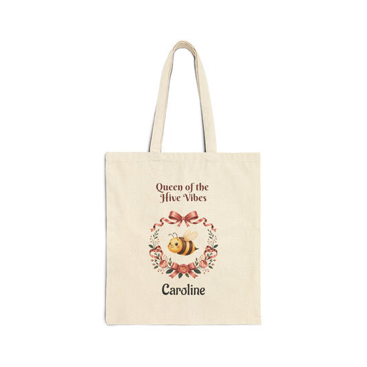 Queen of the Hive Vibes Tote Bag | Floral Bee Monogrammed Tote