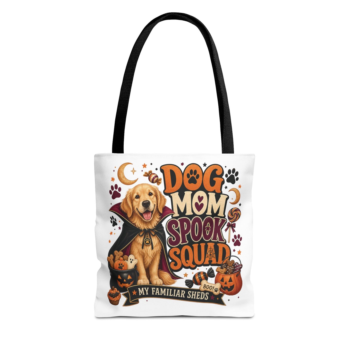 Dog Mom Spook Squad Tote Bag | Halloween Golden Retriever Pumpkin Design