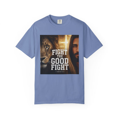 Fight the Good Fight T-shirt | Jesus and Lion Faith Graphic