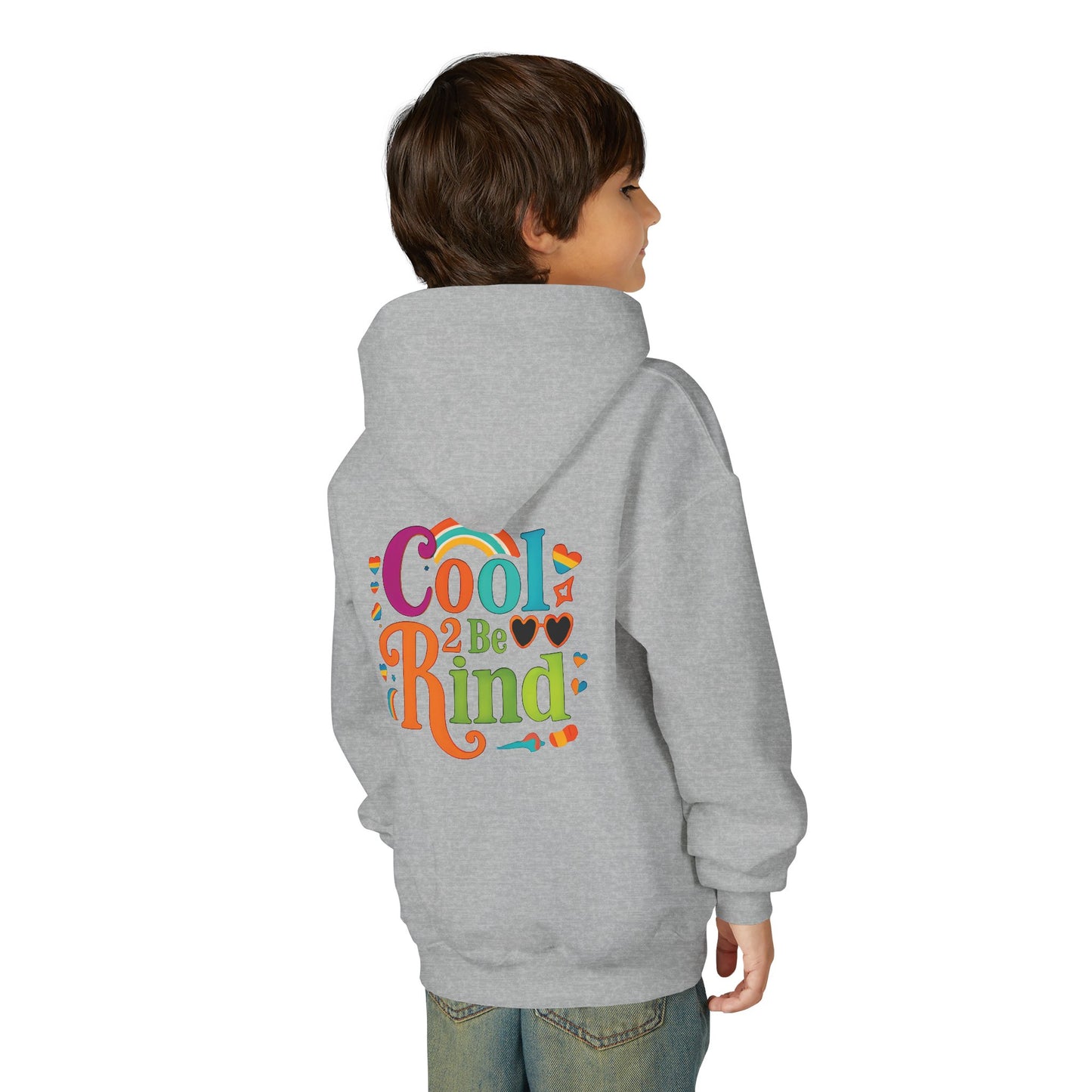 Cool 2 Be Kind Hoodie | Youth Hooded Sweatshirt, Colorful Rainbow Kindness Design