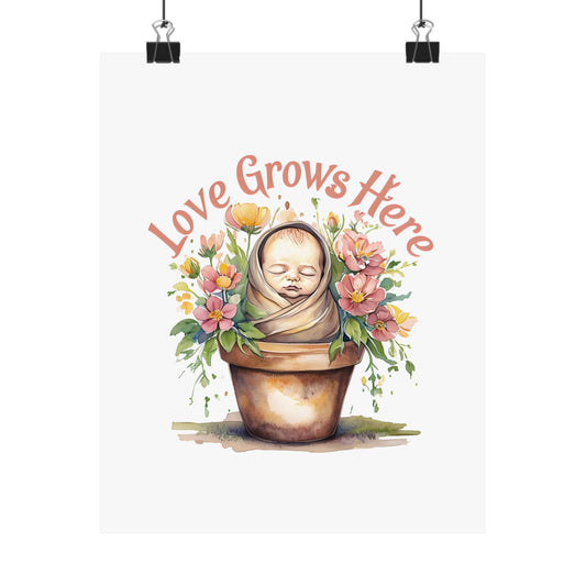 Love Grows Here Wall Art, Floral Nursery Print, Baby Shower Decor, Inspirational Poster, New Parent Gift, Home Decor, NICU Wall Art