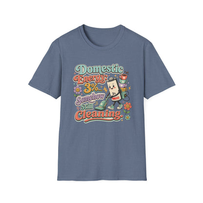 Domestic Energy 3% Somehow Still Cleaning T-Shirt | Cute Cleaning Coffee Can Cartoon