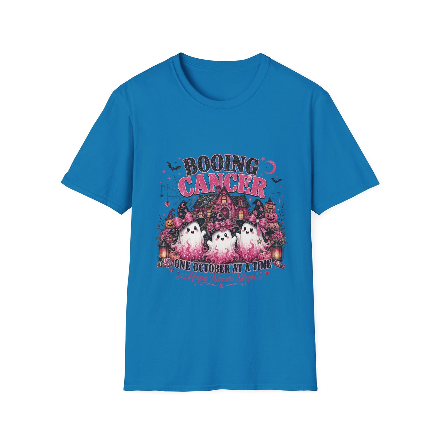 Booing Cancer T-Shirt | Halloween Haunted House, Ghosts, Pink Ribbon Awareness