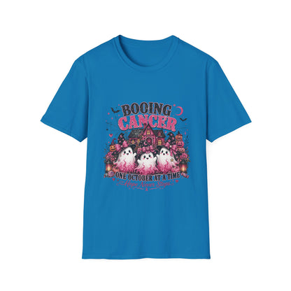 Booing Cancer T-Shirt | Halloween Haunted House, Ghosts, Pink Ribbon Awareness