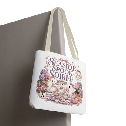 Seaside Spook Soiree Tote Bag | Halloween Ghost Picnic Illustration