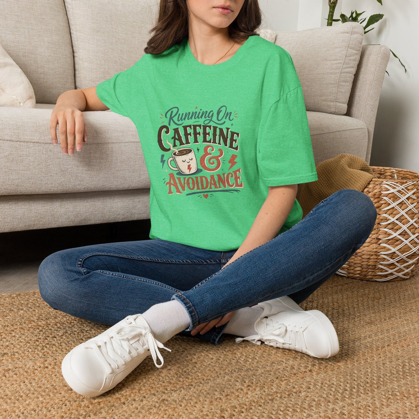 Running On Caffeine & Avoidance T-Shirt | Funny Coffee Quote Tee