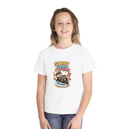 Study Group Captain Youth Tee | Sloth Studying Snacks Graphic