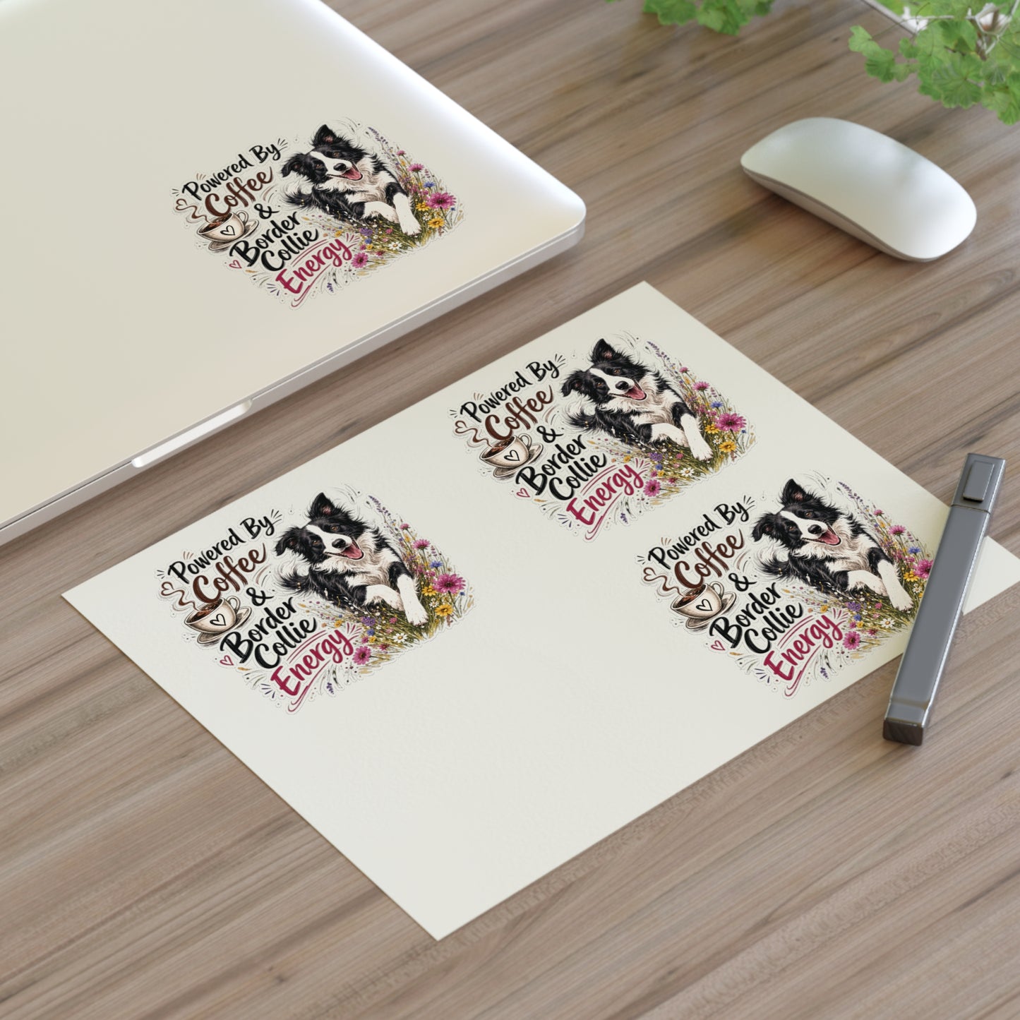 Powered by Coffee & Border Collie Energy Sticker Sheet | Dog Lover Planner Stickers