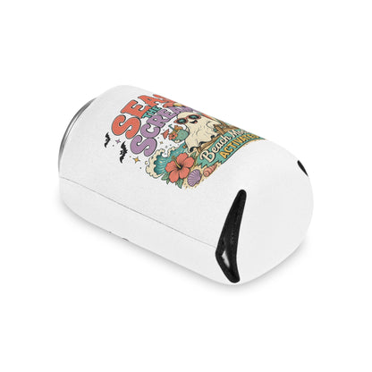 Seas the Scream ghost beach scene Can Cooler | Beach Mode Activated, Tropical Flowers