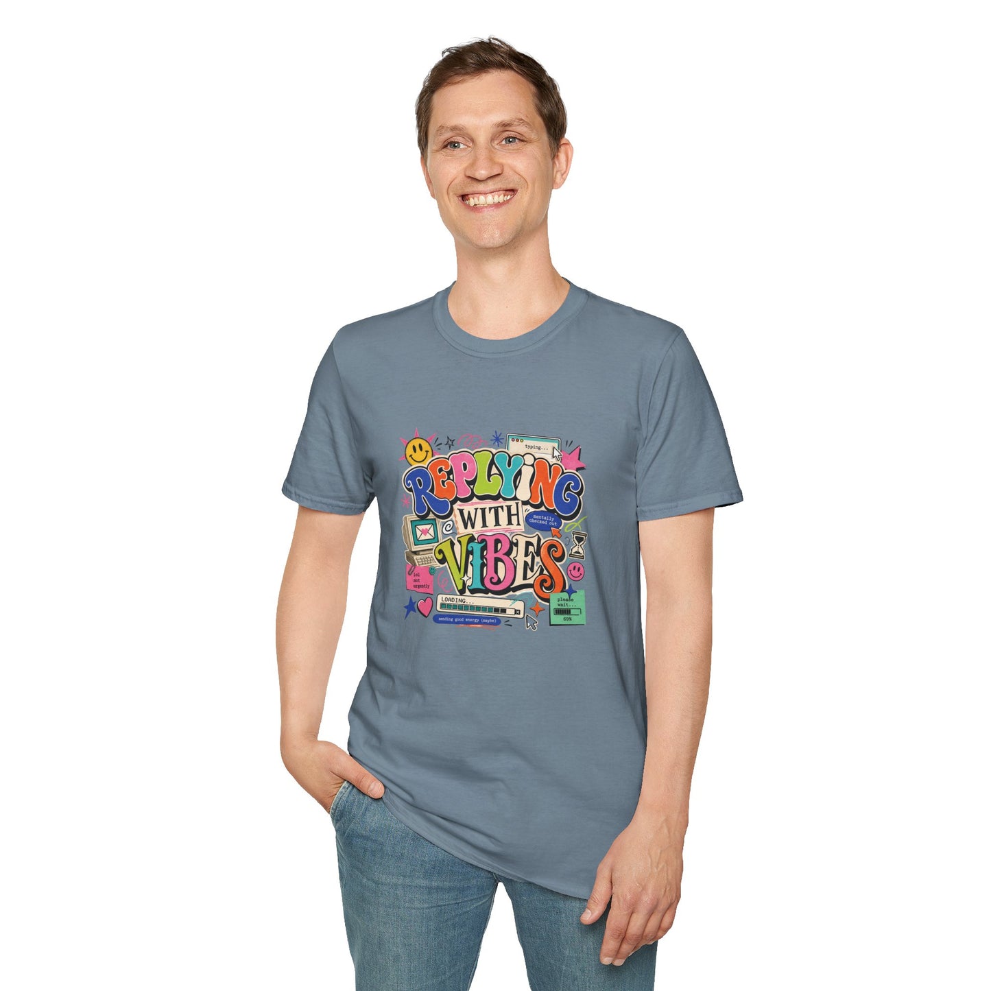 Replying With Vibes T-Shirt | Retro Colorful Typography, 90s Aesthetic