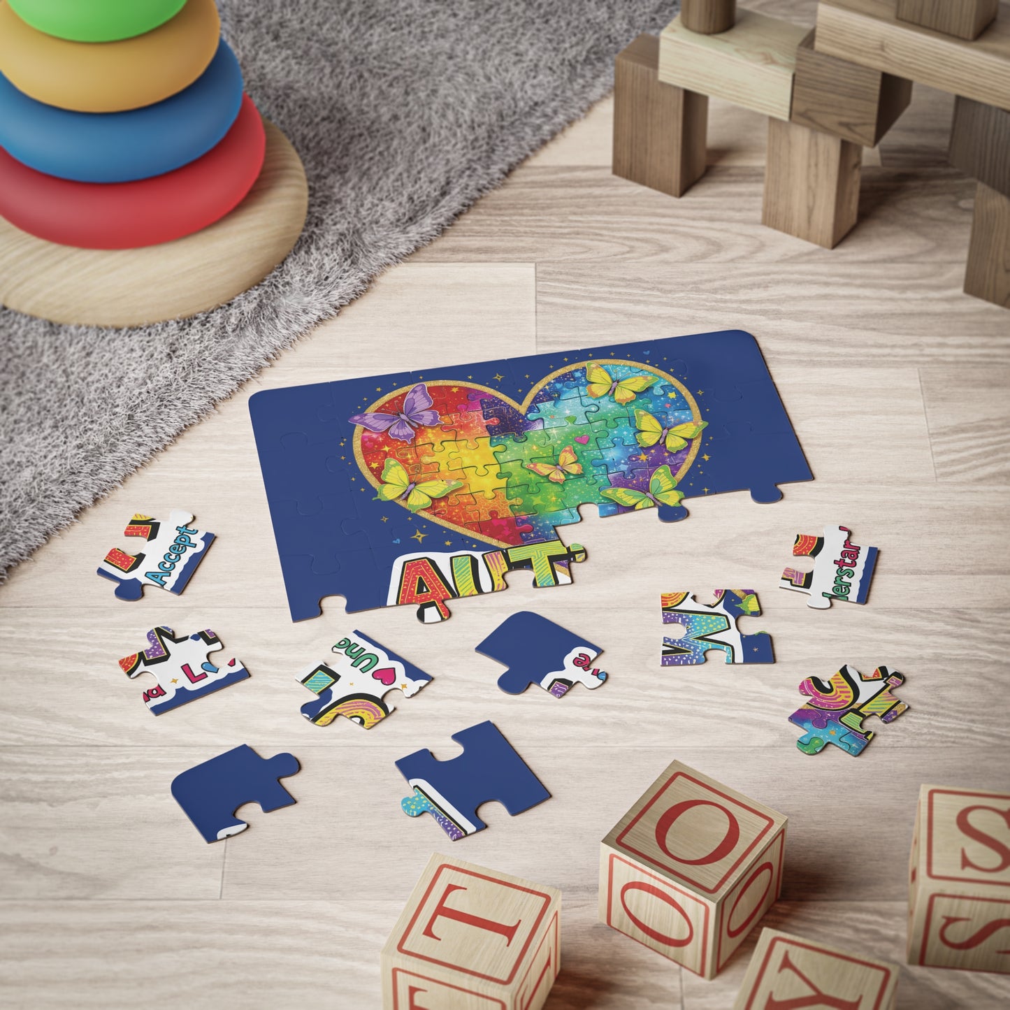 Autism Puzzle Heart Kids' Puzzle | 30-Piece Rainbow Butterfly Design