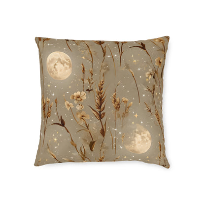 Celestial Floral Square Pillow - Cozy Decor, Moonlight Dreams, Boho Home Accents, Elegant Gift for Her, Bedroom Knickknack, Harvest Moon