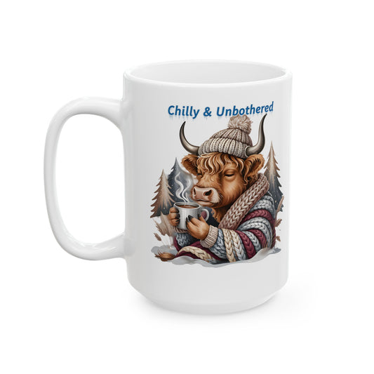 Chilly & Unbothered Highland Cow Mug | Ceramic Coffee Tea Cup