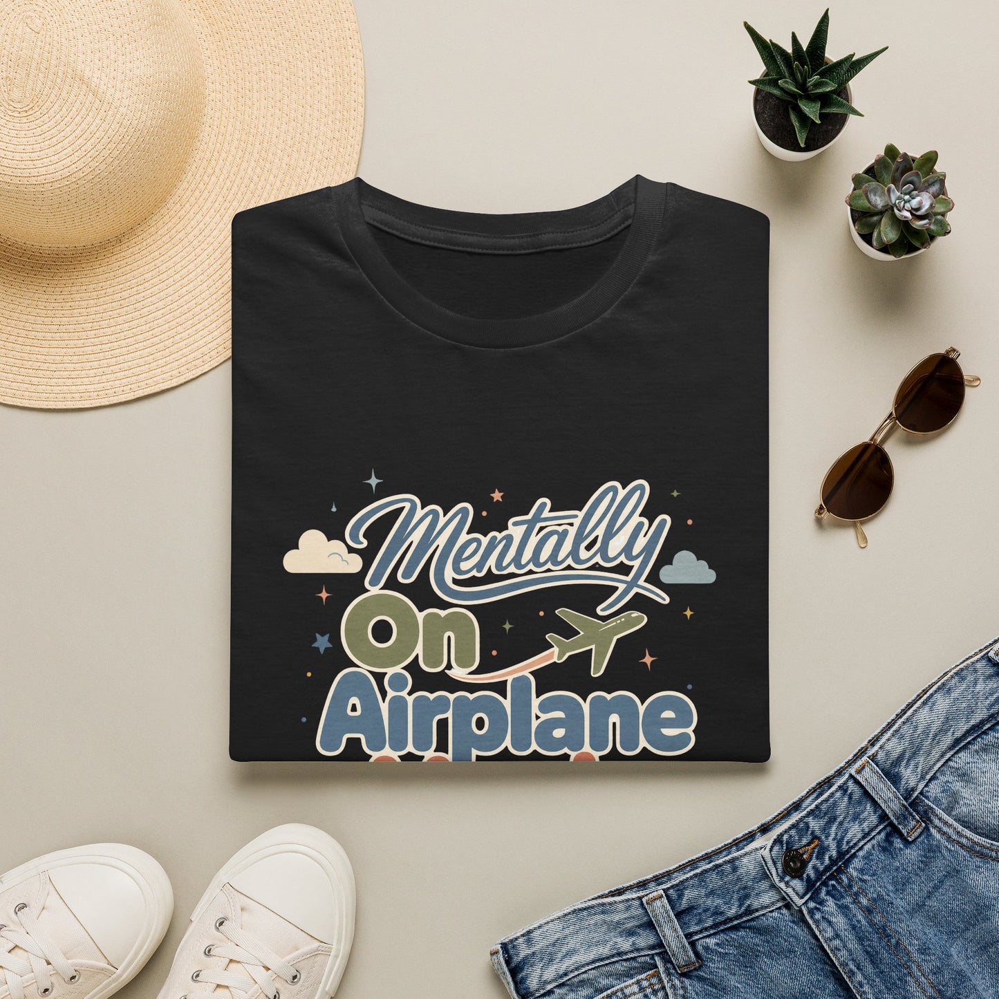 Mentally On Airplane Mode T-Shirt | Travel Plane Graphic