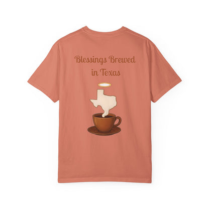 Blessings Brewed T-Shirt, Faith-Inspired Tee, Coffee Lover Gift, Texas Pride Apparel, Unisex Casual Wear