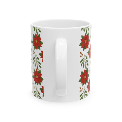 Festive Poinsettia Ceramic Mug | Holiday Coffee Cup, Christmas Gift, Flower Mug, Seasonal Drinkware, Winter Decor