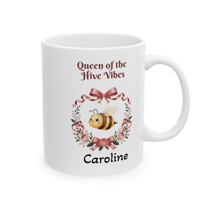 Queen of the Hive Bee Wreath Mug | Floral Bee Ceramic Mug