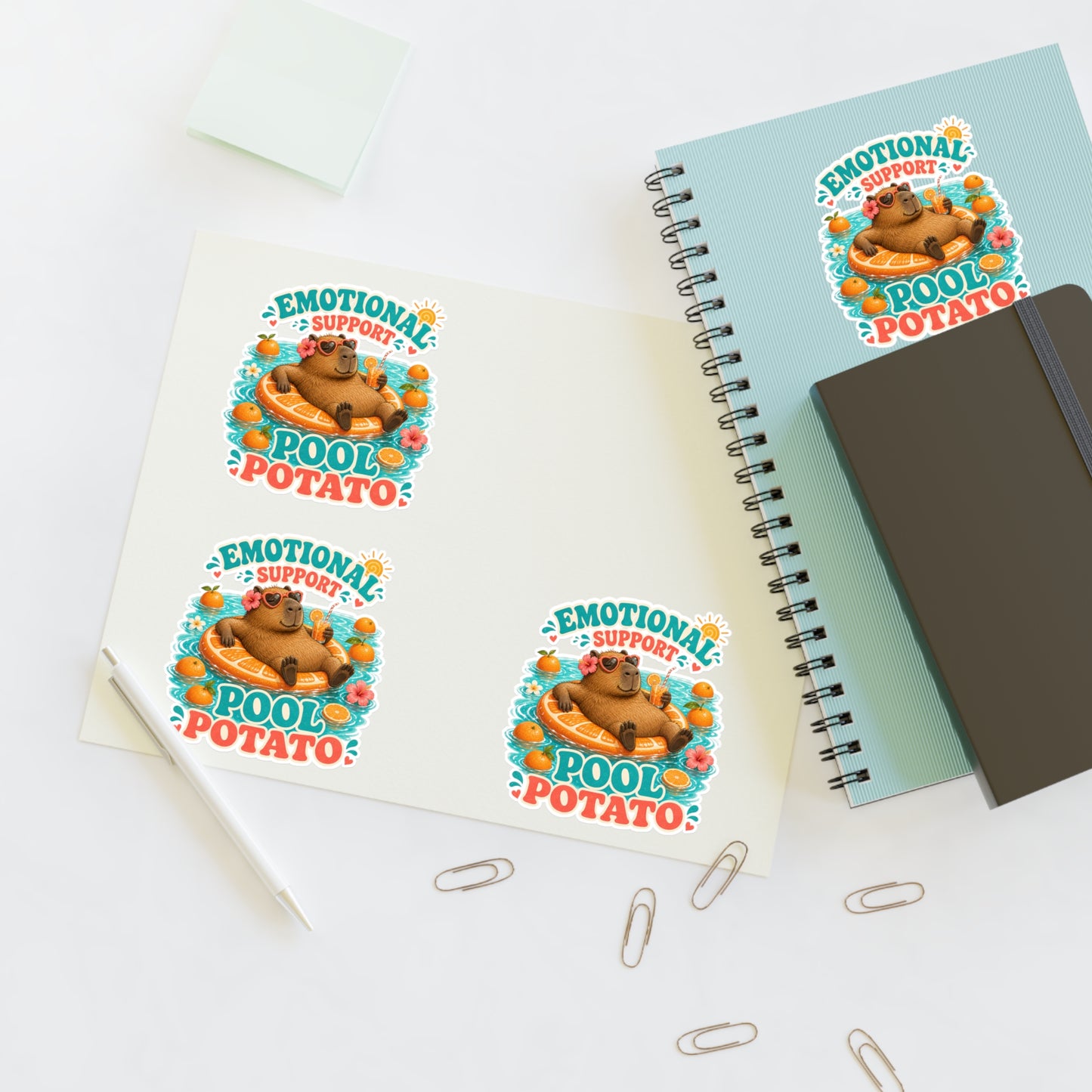 Emotional Support Pool Potato Capybara Sticker Sheet
