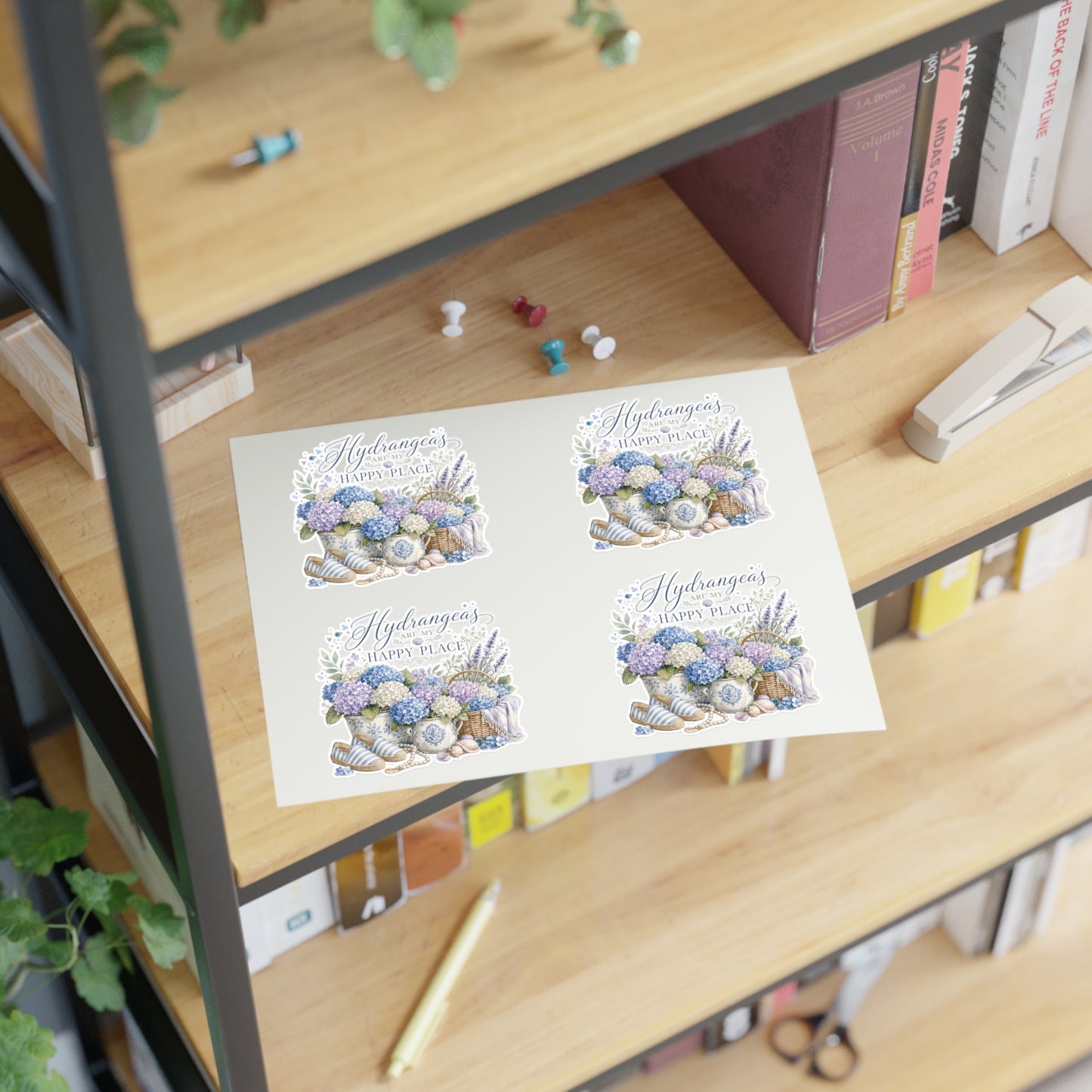 Hydrangeas Happy Place Sticker Sheet | Floral Hydrangea Decorative Stickers