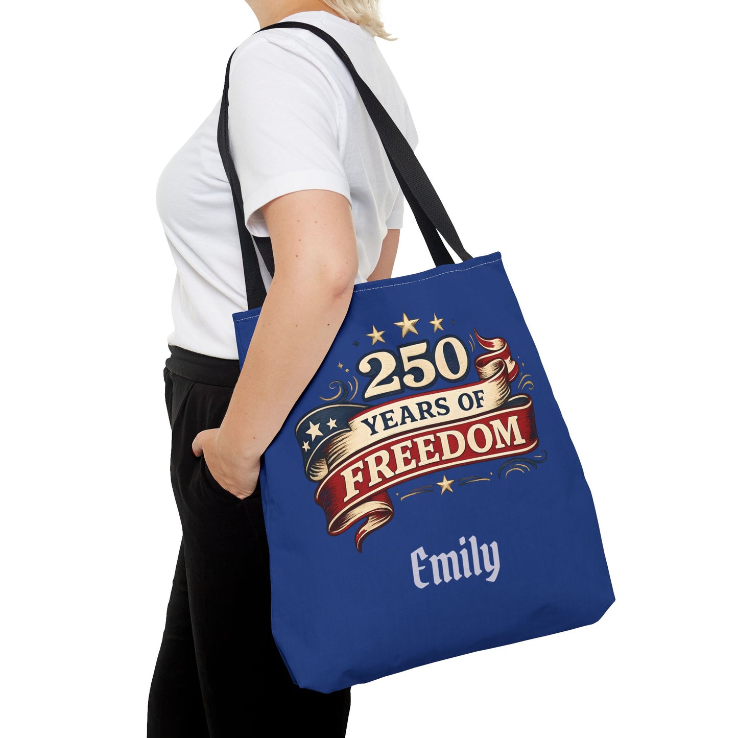 250 Years of Freedom Tote Bag | Patriotic Flag Ribbon Design