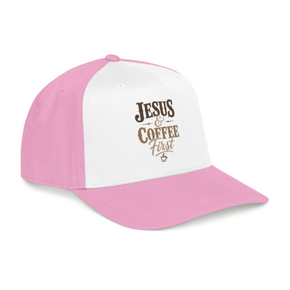 Jesus & Coffee First Mid Profile Baseball Cap | Christian Script Logo