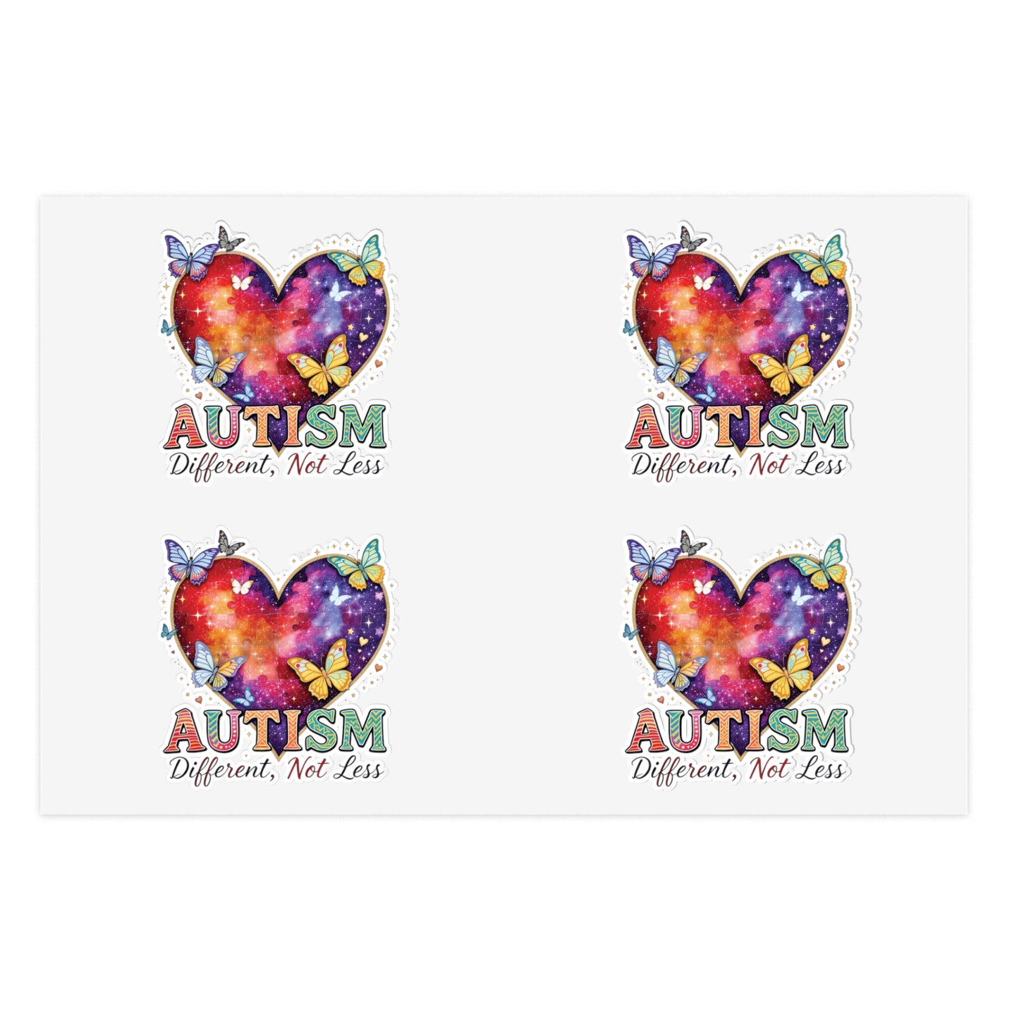 Autism Different Not Less sticker sheets | Heart puzzle butterfly design