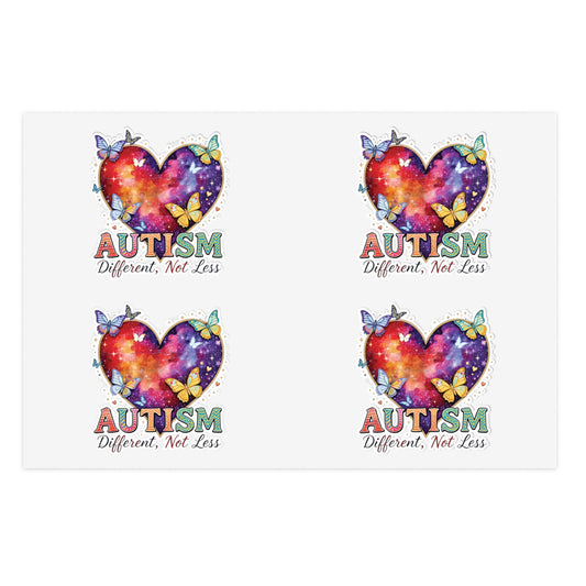 Autism Different Not Less sticker sheets | Heart puzzle butterfly design