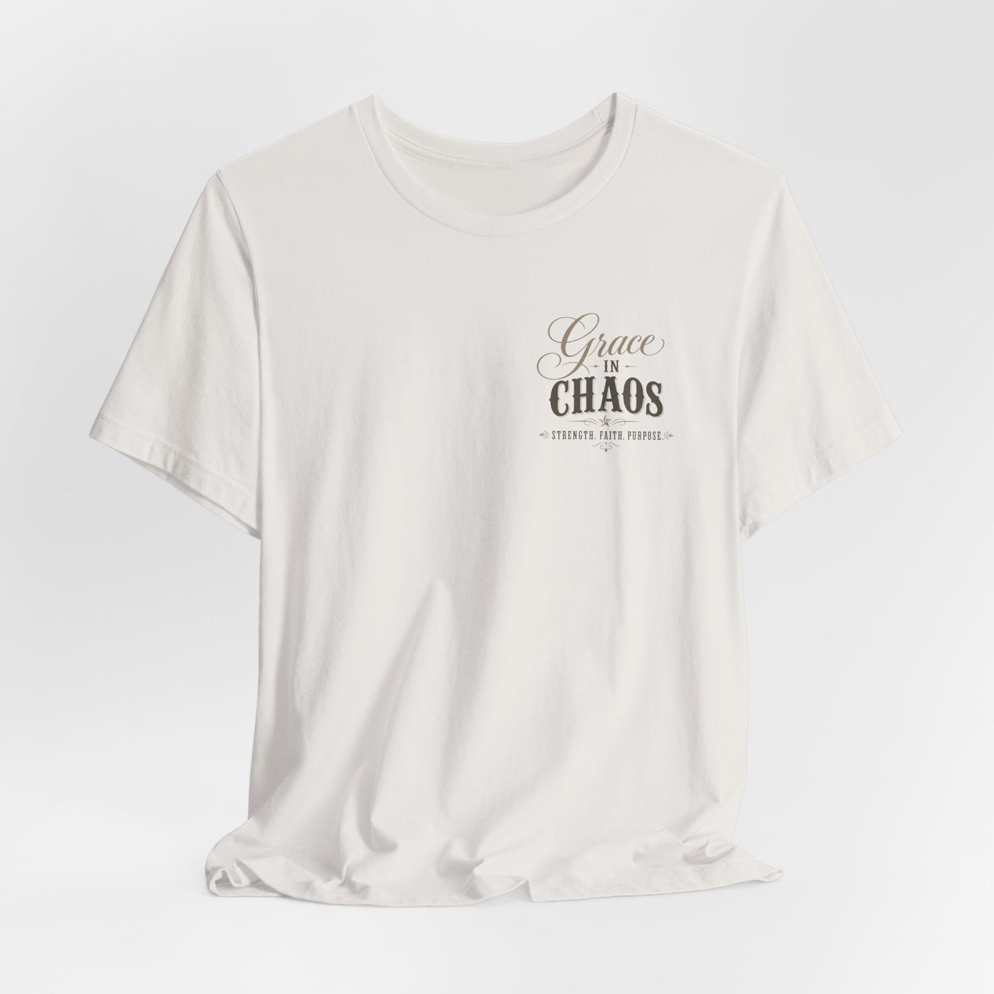 Grace in Chaos Tee | Inspirational scripture typography shirt
