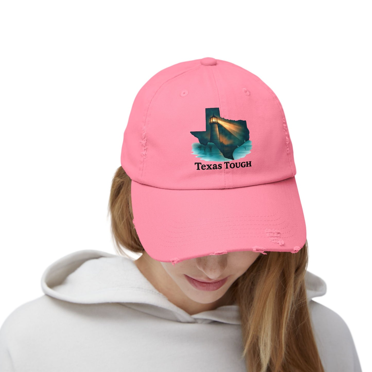 Distressed Cap, Texas Tough Lighthouse Hat, Baseball Cap, Unisex Baseball Hat, Texas Pride Cap, Strong Texas Gift, Distressed Baseball Cap