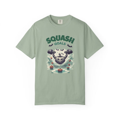 Halloween Fitness T-Shirt, Squash Goals Tee, Pumpkin Workout Shirt, Spooky Gym Wear, Fall Exercise Top, Unisex Apparel