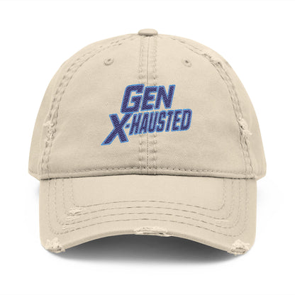 Embroidered Hat, Gen X-Hausted Distressed Dad Cap, Funny Gift for Gen X, Vintage Gen X Apparel, Retro Gen X Accessories, Embroidery Baseball