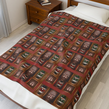 Nutcracker Pattern Velveteen Blanket | Holiday Toy Soldier Plaid