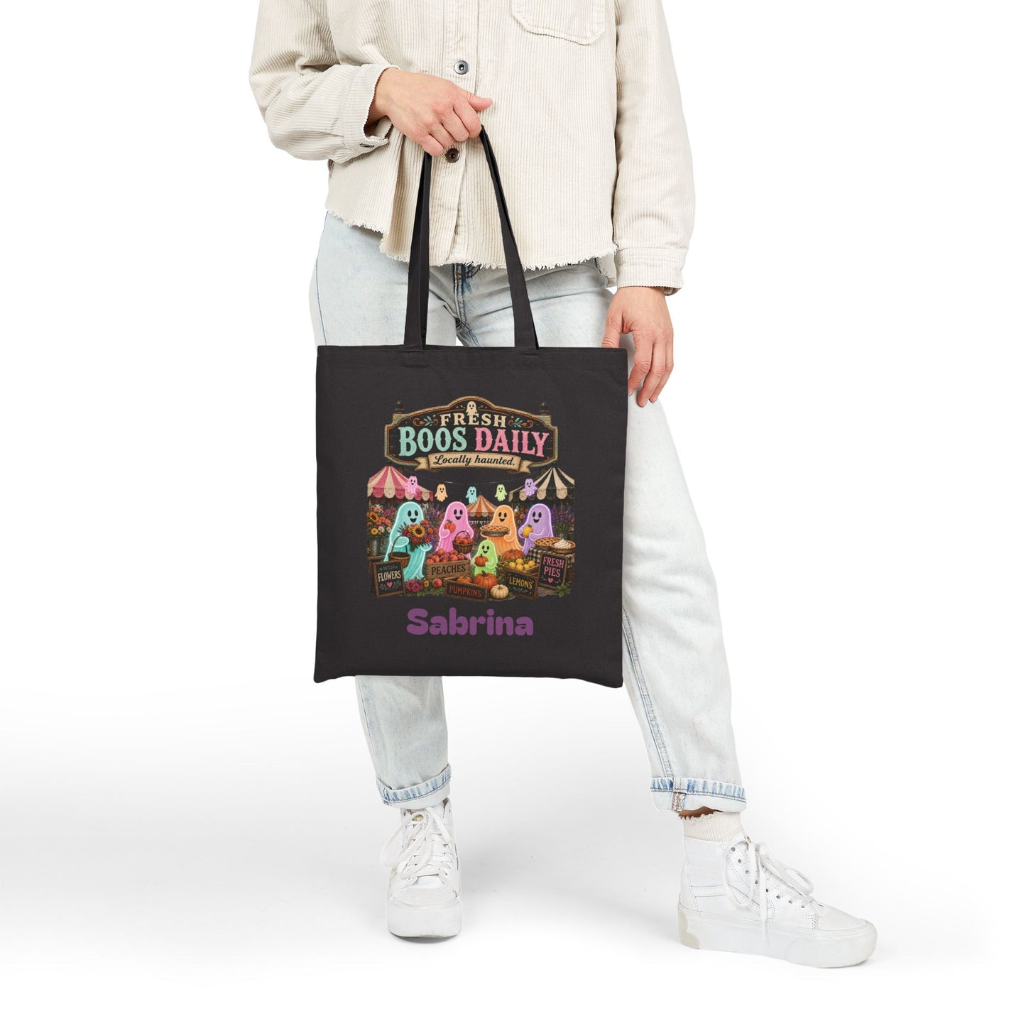 Fresh Boos Daily ghost market Tote Bag | Halloween trick-or-treat canvas tote
