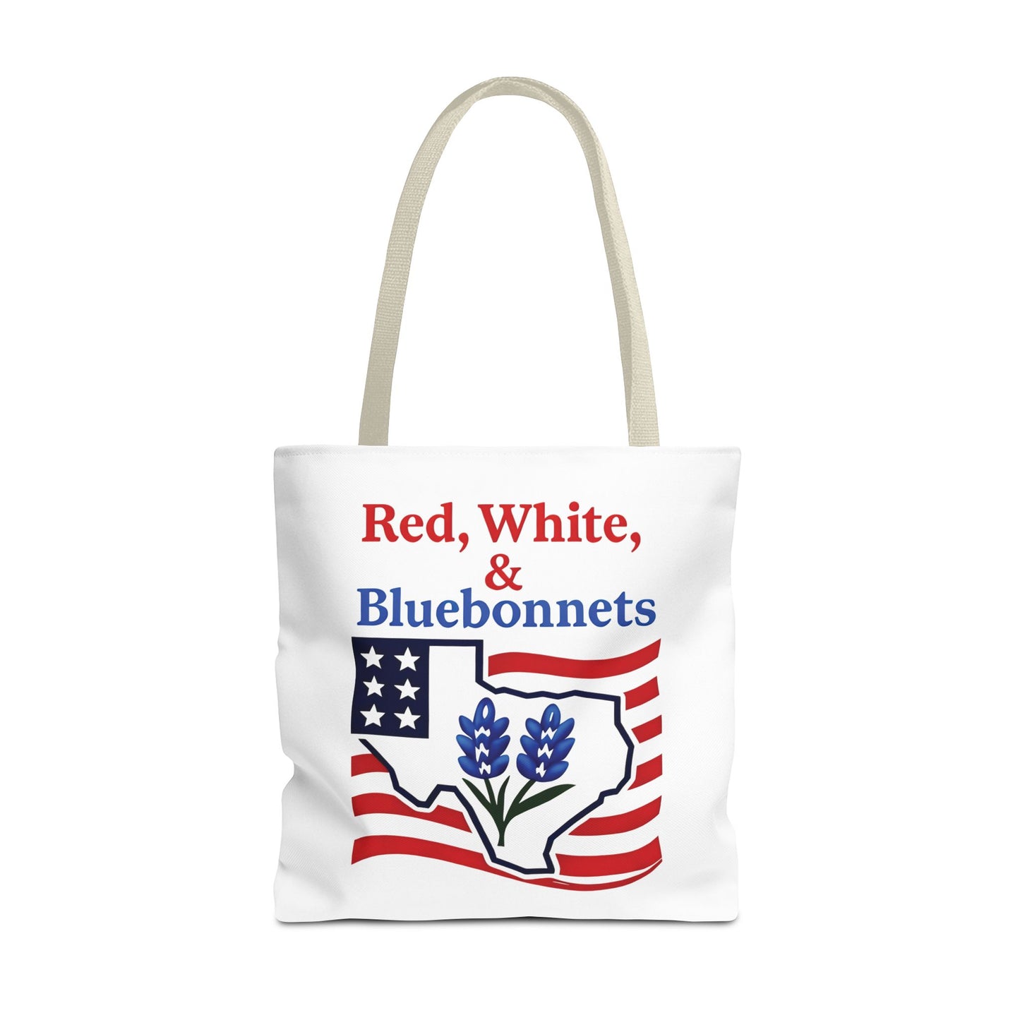 Texas Patriot Tote Bag, Red White and Bluebonnets, Independence Day Accessory, Summer Travel Bag, Gift for Texans, Stylish Grocery Tote