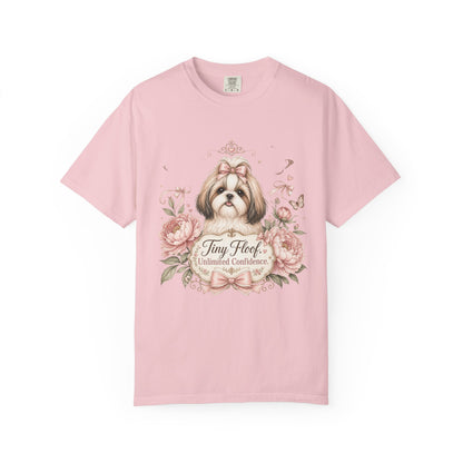 Shih Tzu Floral Portrait T-Shirt | Tiny Floof Illustration, Pink Roses