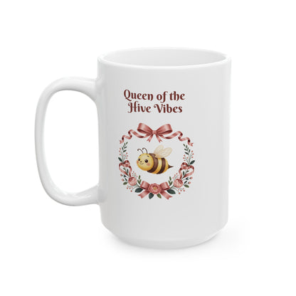 Queen of the Hive Bee Wreath Mug | Floral Bee Ceramic Mug