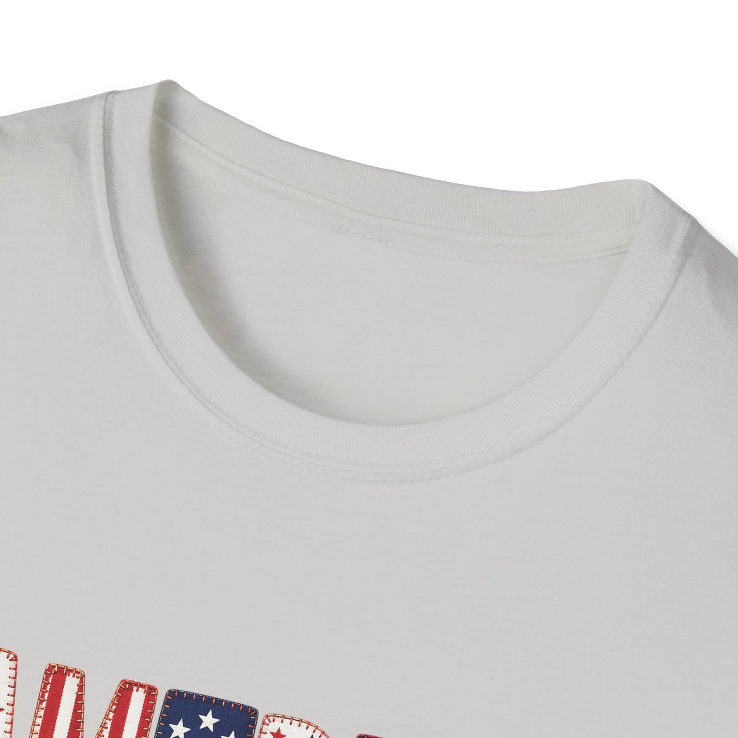 American Flag Patchwork Style Letters T-Shirt | Patriotic Fourth of July Tee