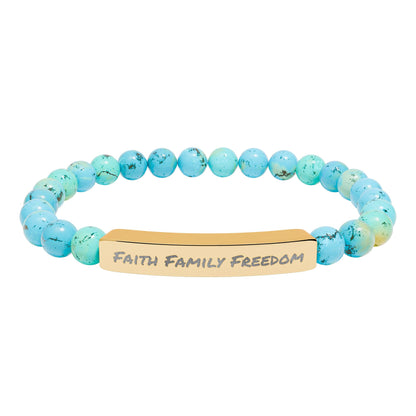 Faith Family Freedom Stone Bar Bracelet | Engraved Beaded Bracelet