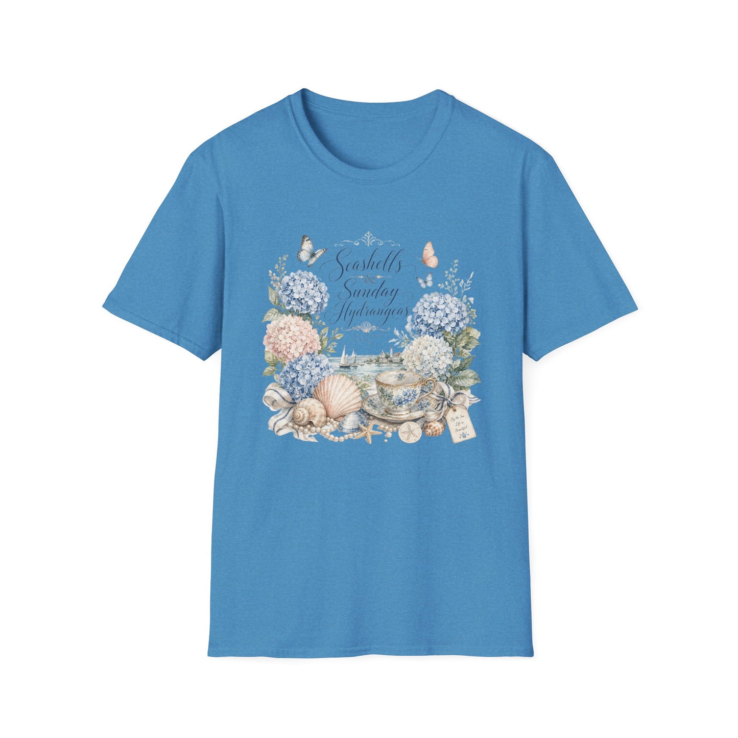 Seashells & Sunday Hydrangeas T-Shirt | Floral Coastal Cottage Shirt