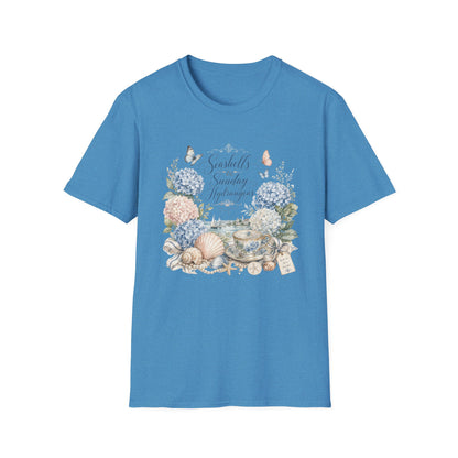 Seashells & Sunday Hydrangeas T-Shirt | Floral Coastal Cottage Shirt